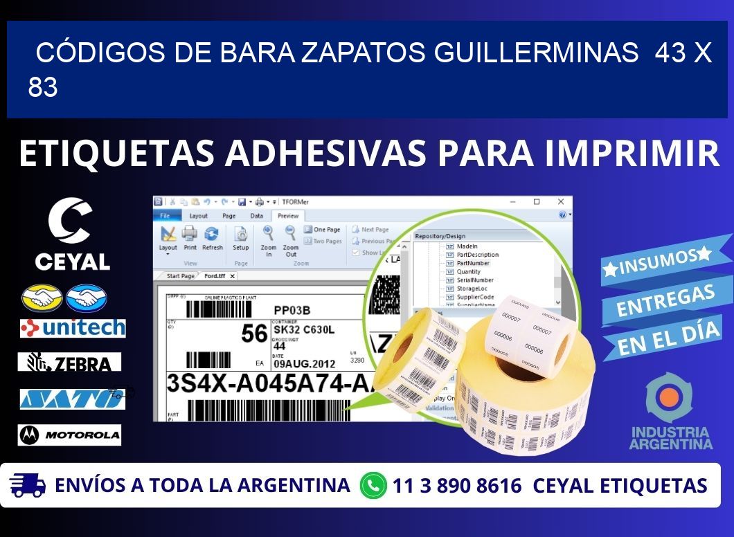 CÓDIGOS DE BARA ZAPATOS GUILLERMINAS  43 x 83