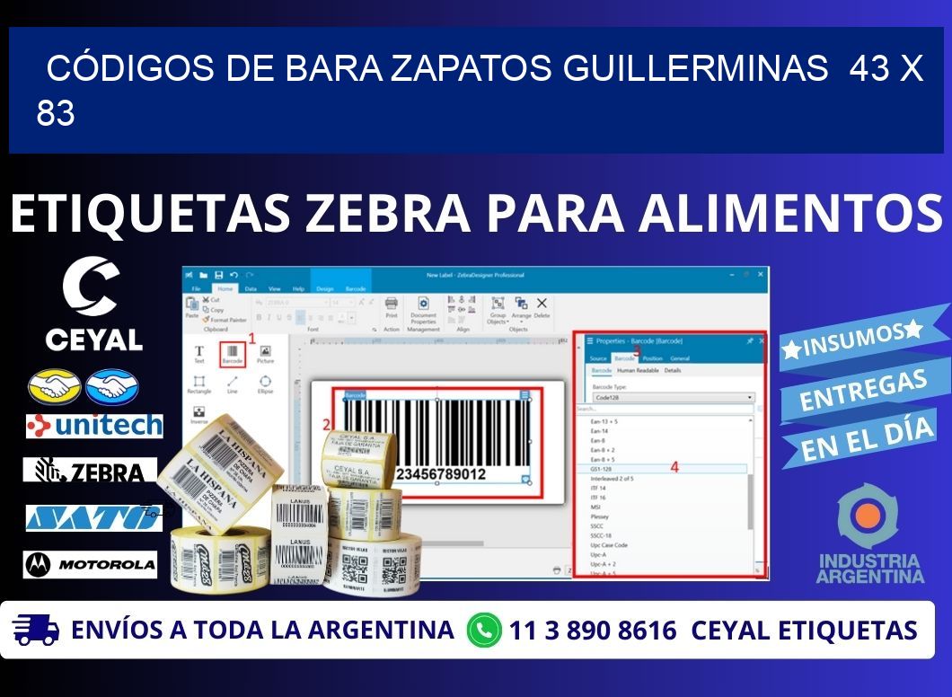 CÓDIGOS DE BARA ZAPATOS GUILLERMINAS  43 x 83