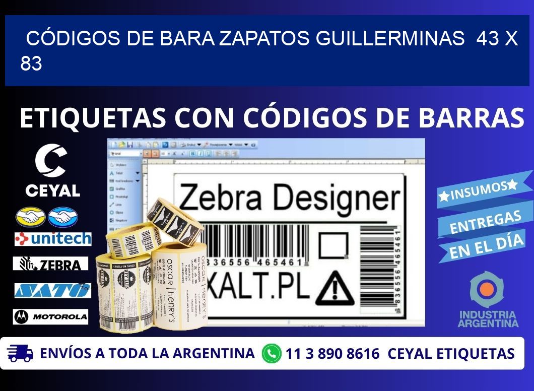 CÓDIGOS DE BARA ZAPATOS GUILLERMINAS  43 x 83