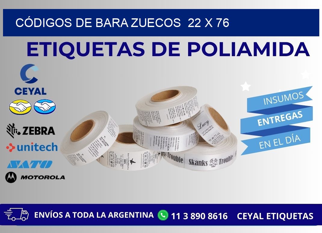 CÓDIGOS DE BARA ZUECOS  22 x 76