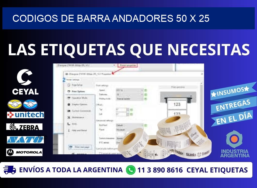 CODIGOS DE BARRA ANDADORES 50 x 25