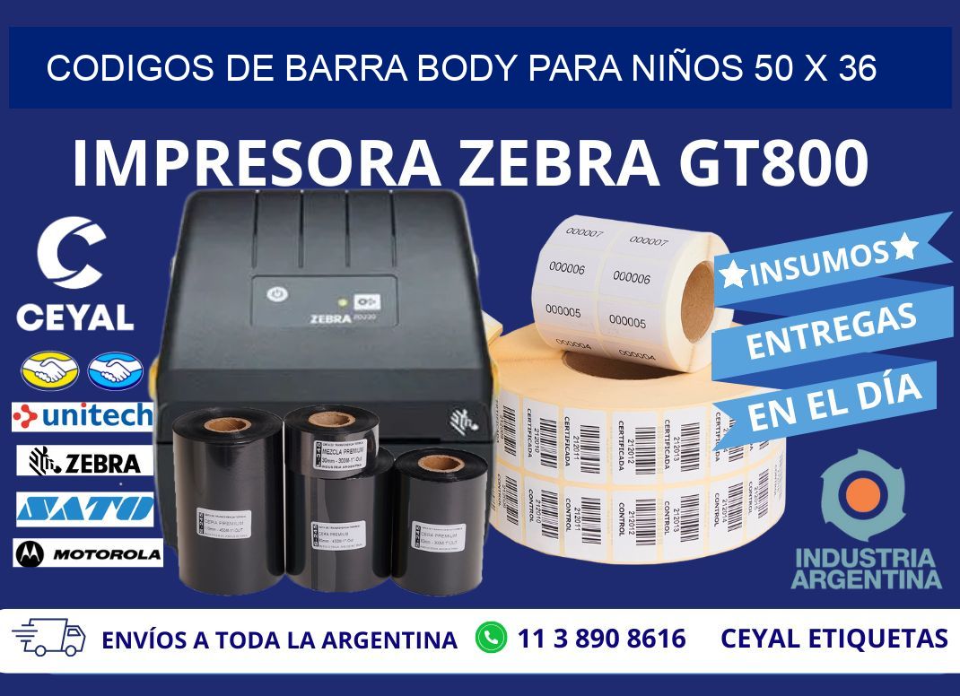 CODIGOS DE BARRA BODY PARA NIÑOS 50 x 36