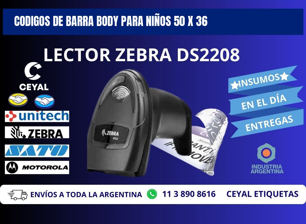 CODIGOS DE BARRA BODY PARA NIÑOS 50 x 36