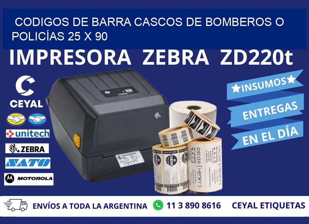 CODIGOS DE BARRA CASCOS DE BOMBEROS O POLICÍAS 25 x 90