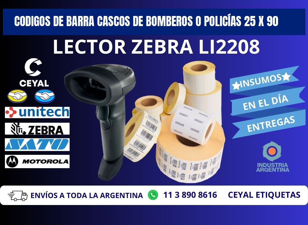 CODIGOS DE BARRA CASCOS DE BOMBEROS O POLICÍAS 25 x 90