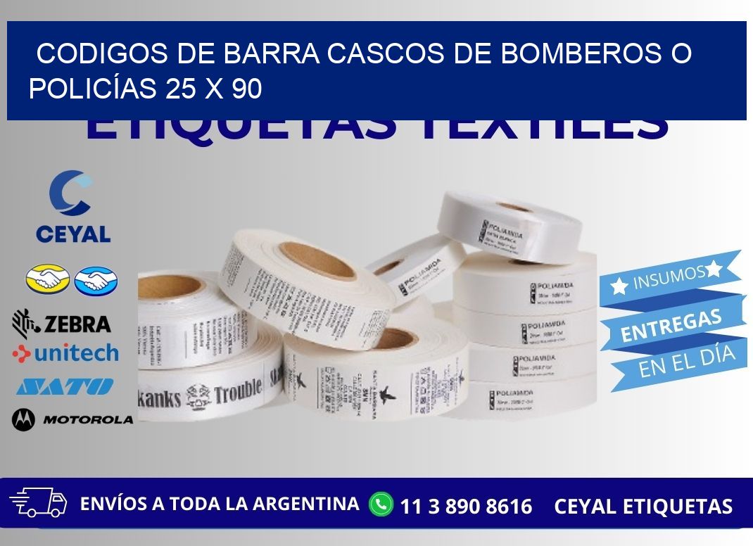 CODIGOS DE BARRA CASCOS DE BOMBEROS O POLICÍAS 25 x 90