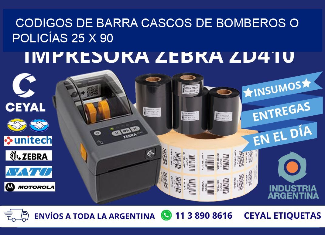 CODIGOS DE BARRA CASCOS DE BOMBEROS O POLICÍAS 25 x 90