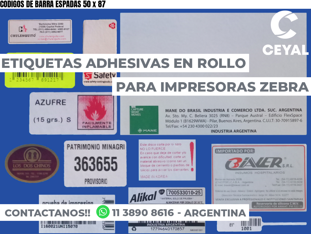 CODIGOS DE BARRA ESPADAS 50 x 87