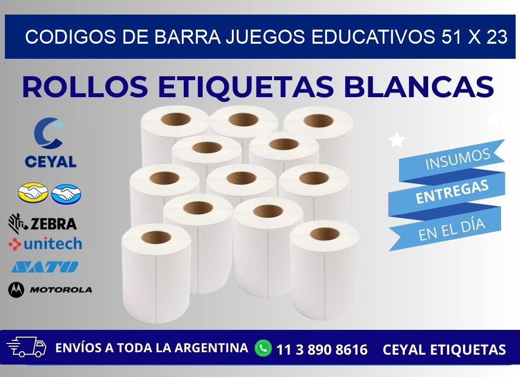 CODIGOS DE BARRA JUEGOS EDUCATIVOS 51 x 23