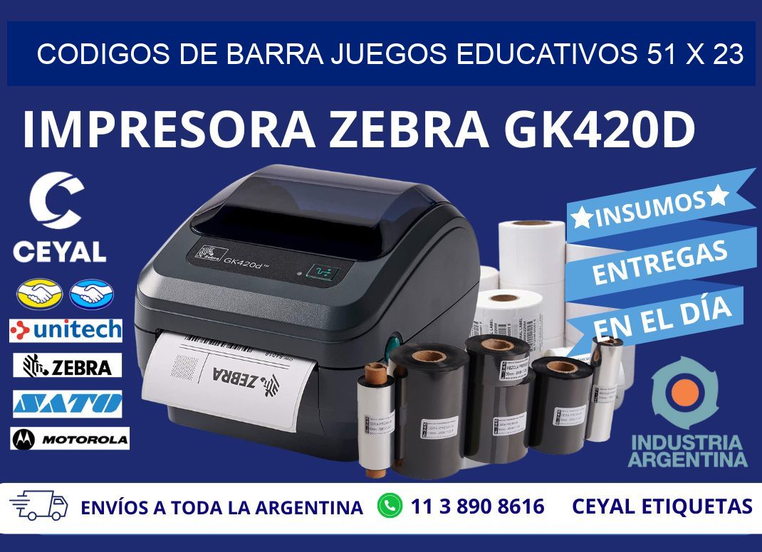 CODIGOS DE BARRA JUEGOS EDUCATIVOS 51 x 23