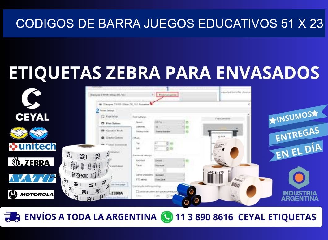 CODIGOS DE BARRA JUEGOS EDUCATIVOS 51 x 23