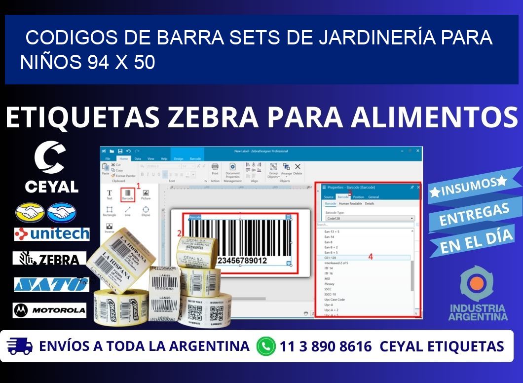 CODIGOS DE BARRA SETS DE JARDINERÍA PARA NIÑOS 94 x 50