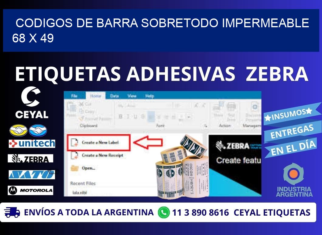 CODIGOS DE BARRA SOBRETODO IMPERMEABLE 68 x 49