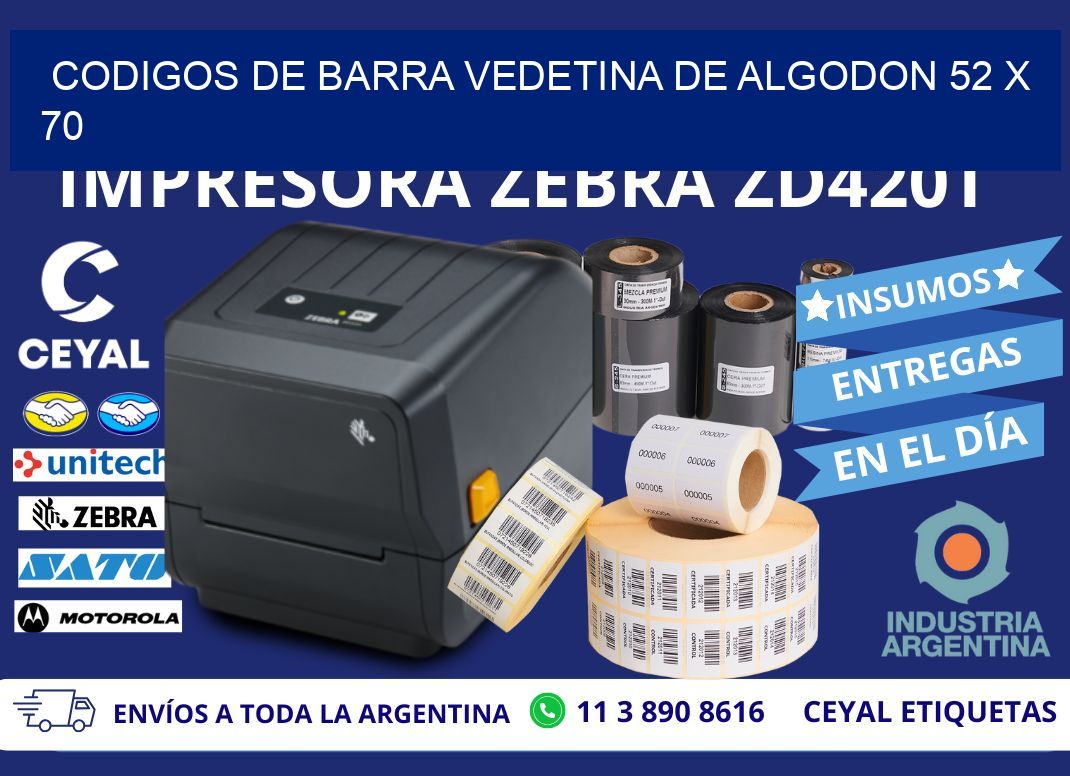 CODIGOS DE BARRA VEDETINA DE ALGODON 52 x 70