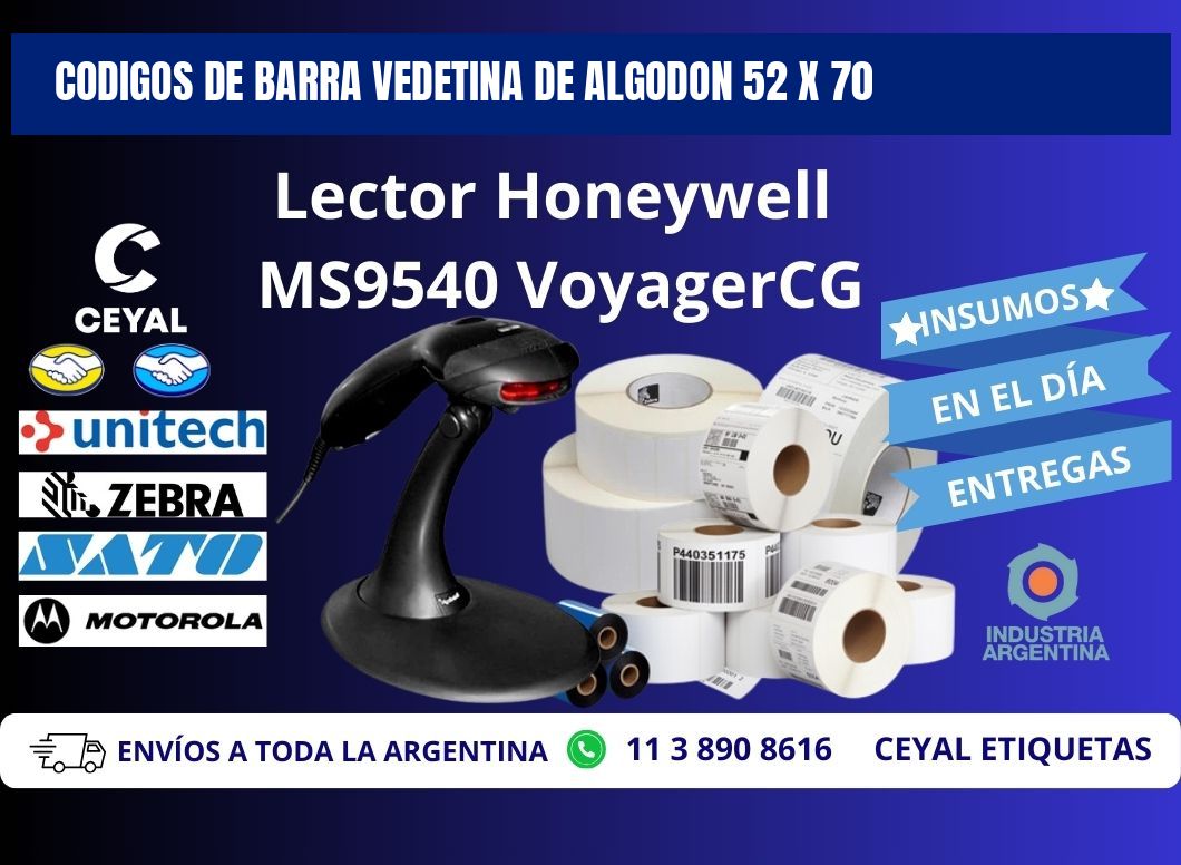 CODIGOS DE BARRA VEDETINA DE ALGODON 52 x 70
