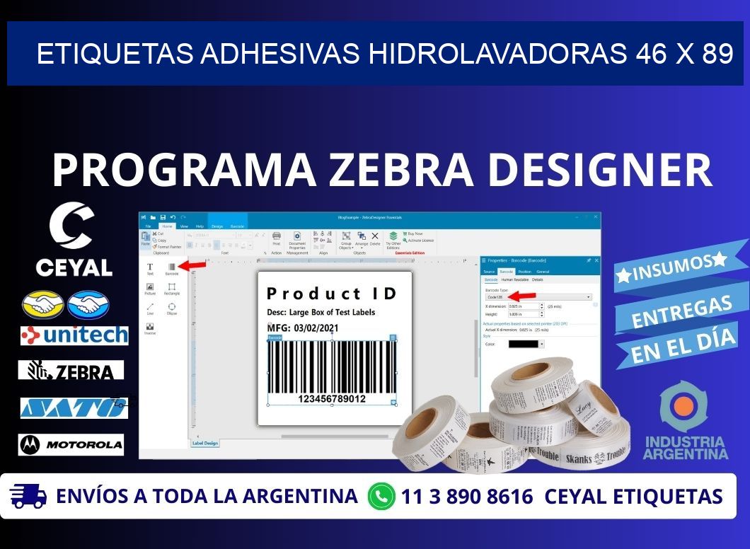 ETIQUETAS ADHESIVAS HIDROLAVADORAS 46 x 89