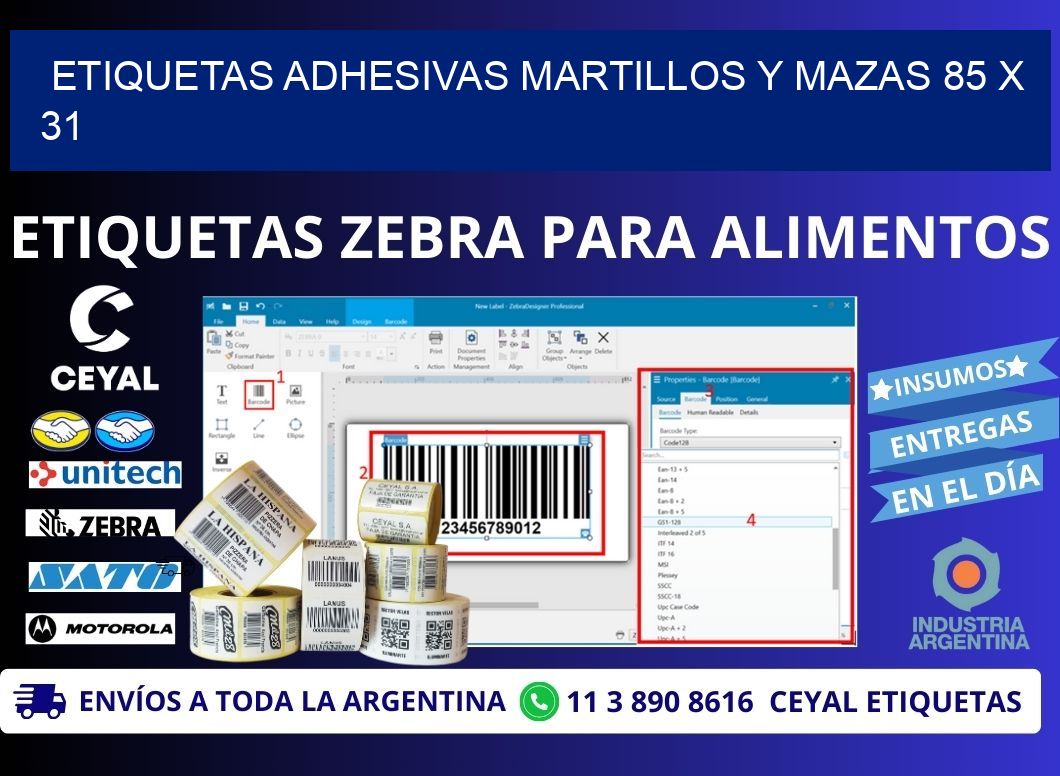 ETIQUETAS ADHESIVAS MARTILLOS Y MAZAS 85 x 31