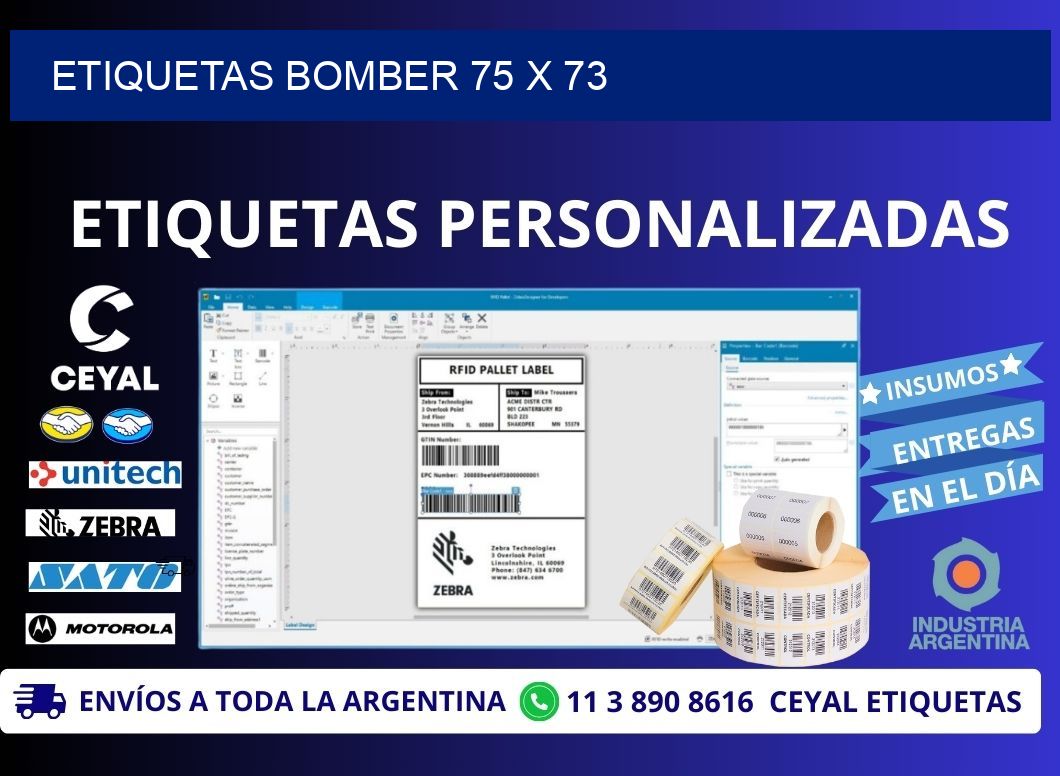 ETIQUETAS BOMBER 75 x 73