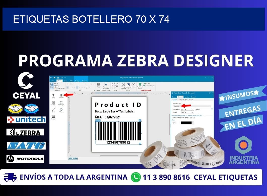 ETIQUETAS BOTELLERO 70 x 74