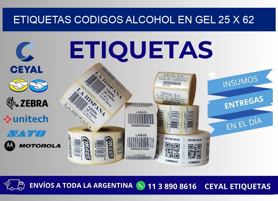 ETIQUETAS CODIGOS ALCOHOL EN GEL 25 x 62