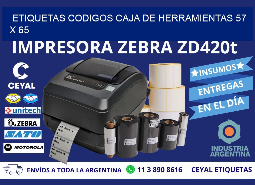 ETIQUETAS CODIGOS CAJA DE HERRAMIENTAS 57 x 65