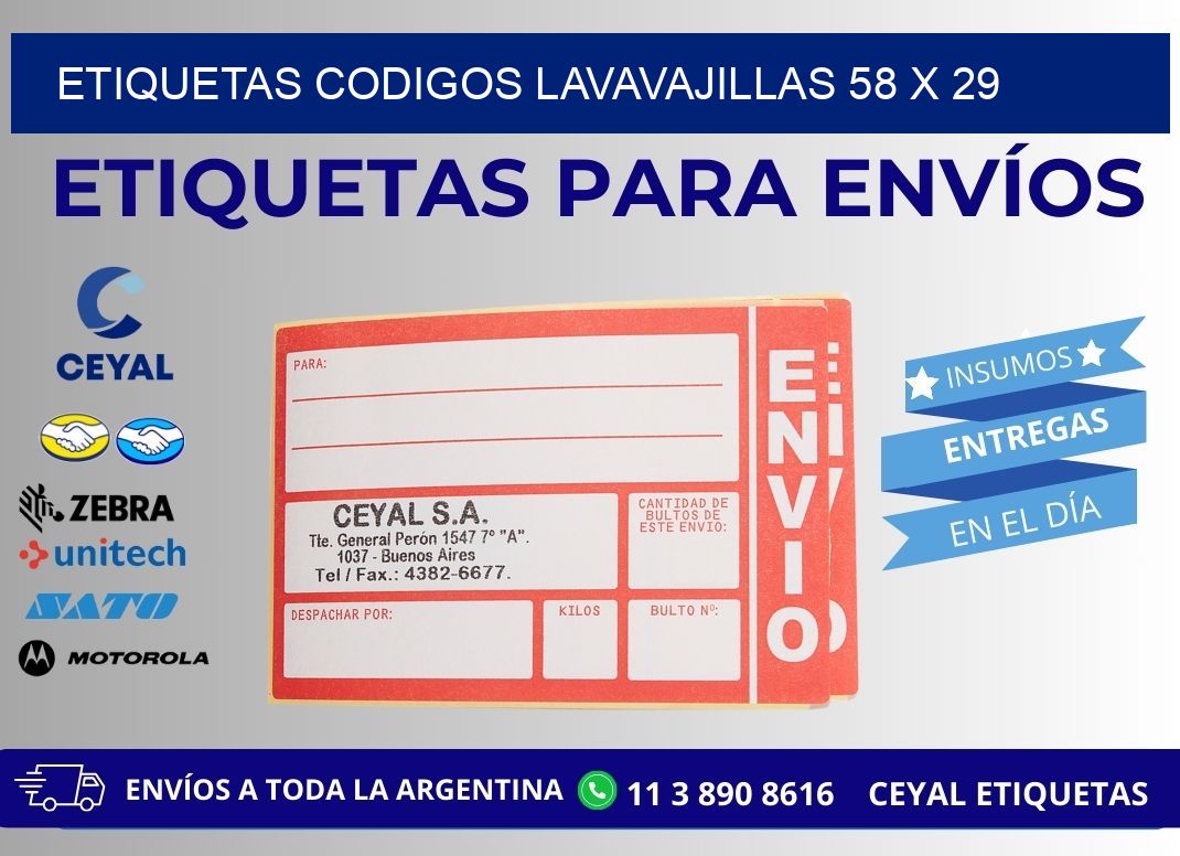 ETIQUETAS CODIGOS LAVAVAJILLAS 58 x 29
