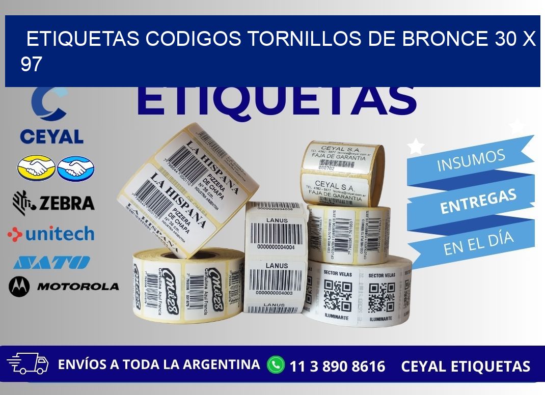 ETIQUETAS CODIGOS TORNILLOS DE BRONCE 30 x 97