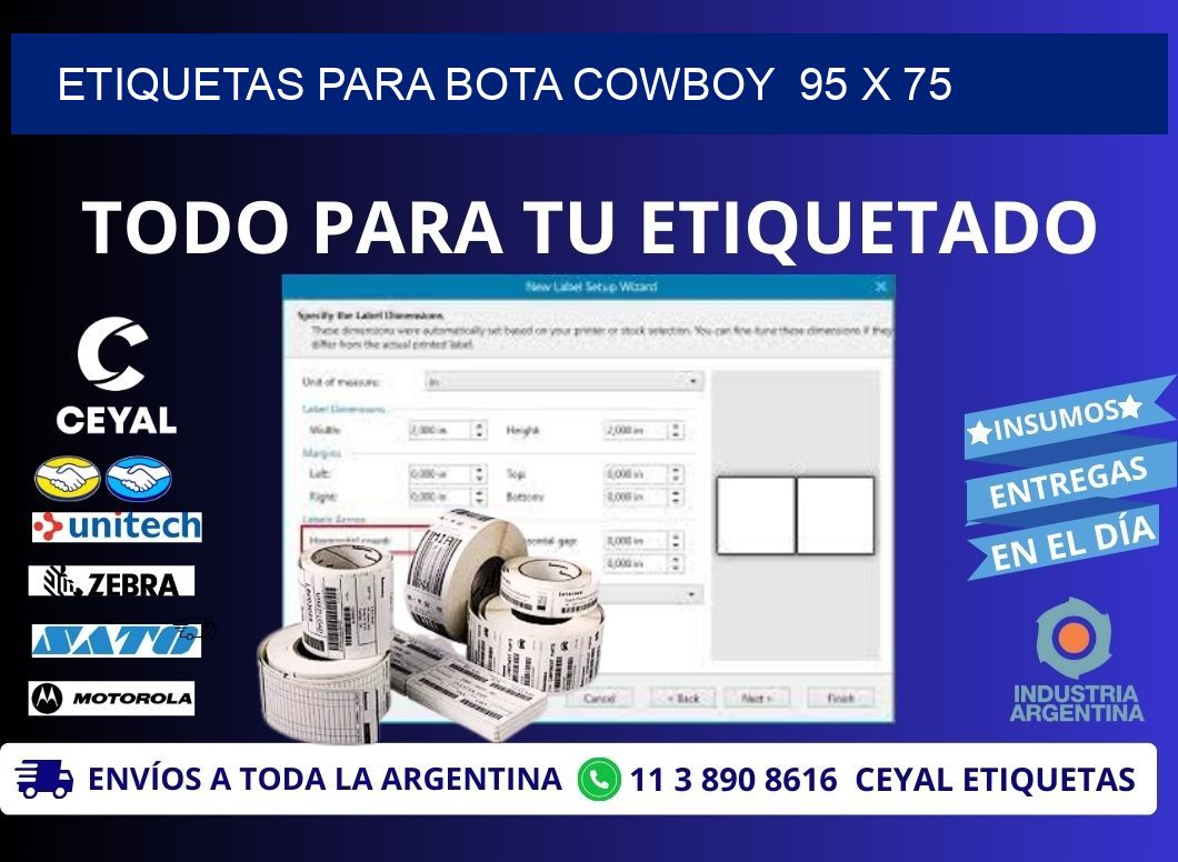 ETIQUETAS PARA BOTA COWBOY  95 x 75