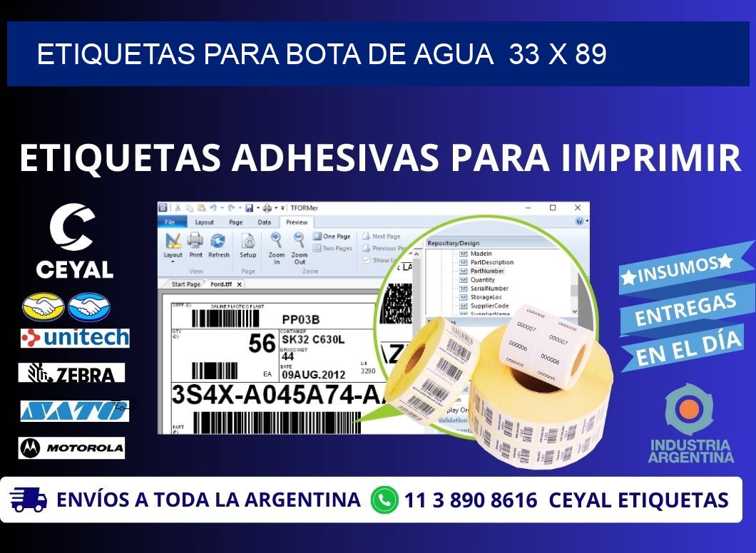 ETIQUETAS PARA BOTA DE AGUA  33 x 89