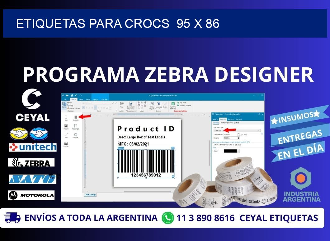 ETIQUETAS PARA CROCS  95 x 86