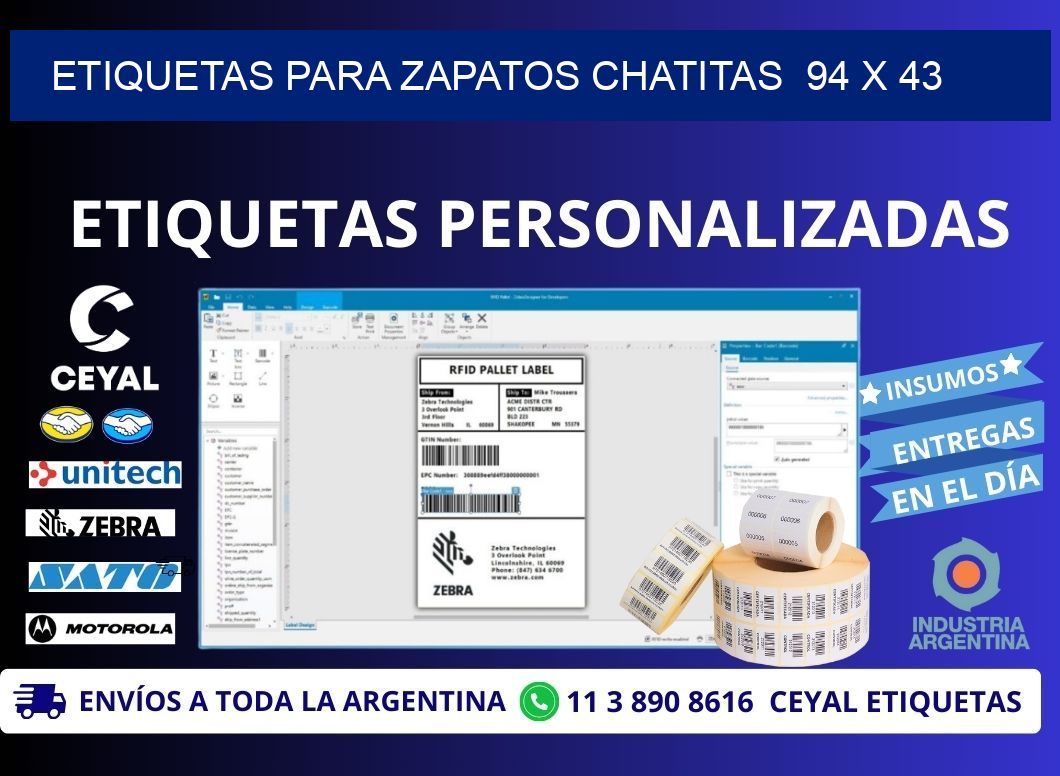 ETIQUETAS PARA ZAPATOS CHATITAS  94 x 43