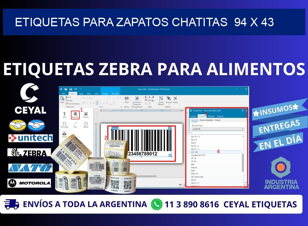 ETIQUETAS PARA ZAPATOS CHATITAS  94 x 43