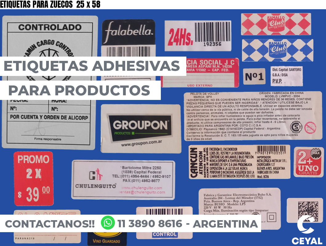 ETIQUETAS PARA ZUECOS  25 x 58