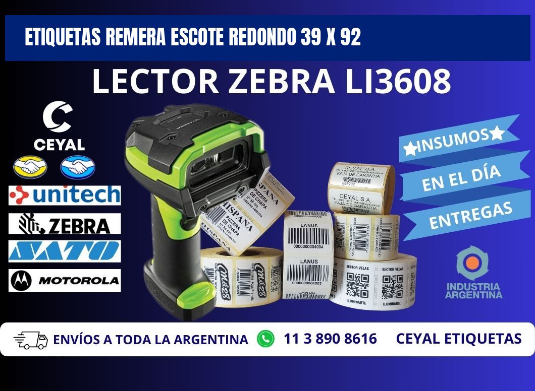 ETIQUETAS REMERA ESCOTE REDONDO 39 x 92