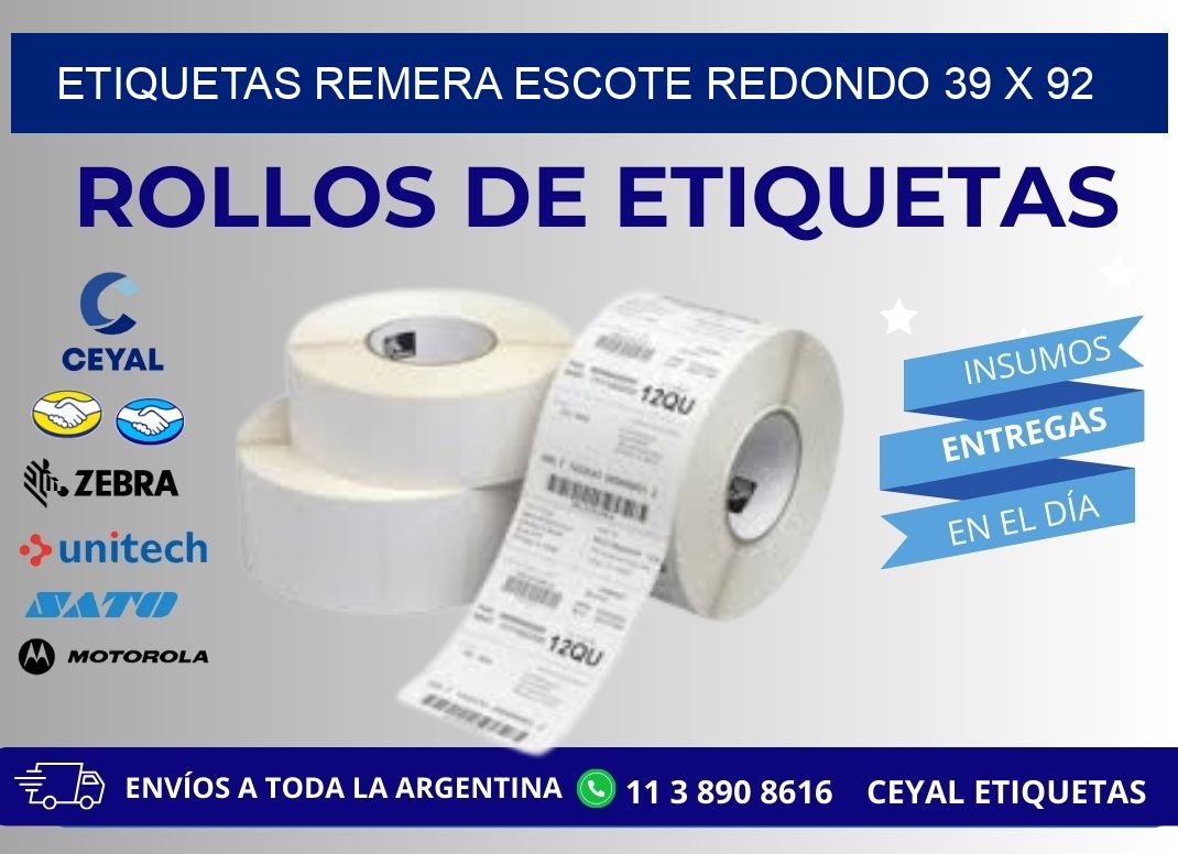 ETIQUETAS REMERA ESCOTE REDONDO 39 x 92