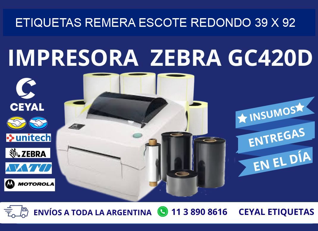ETIQUETAS REMERA ESCOTE REDONDO 39 x 92