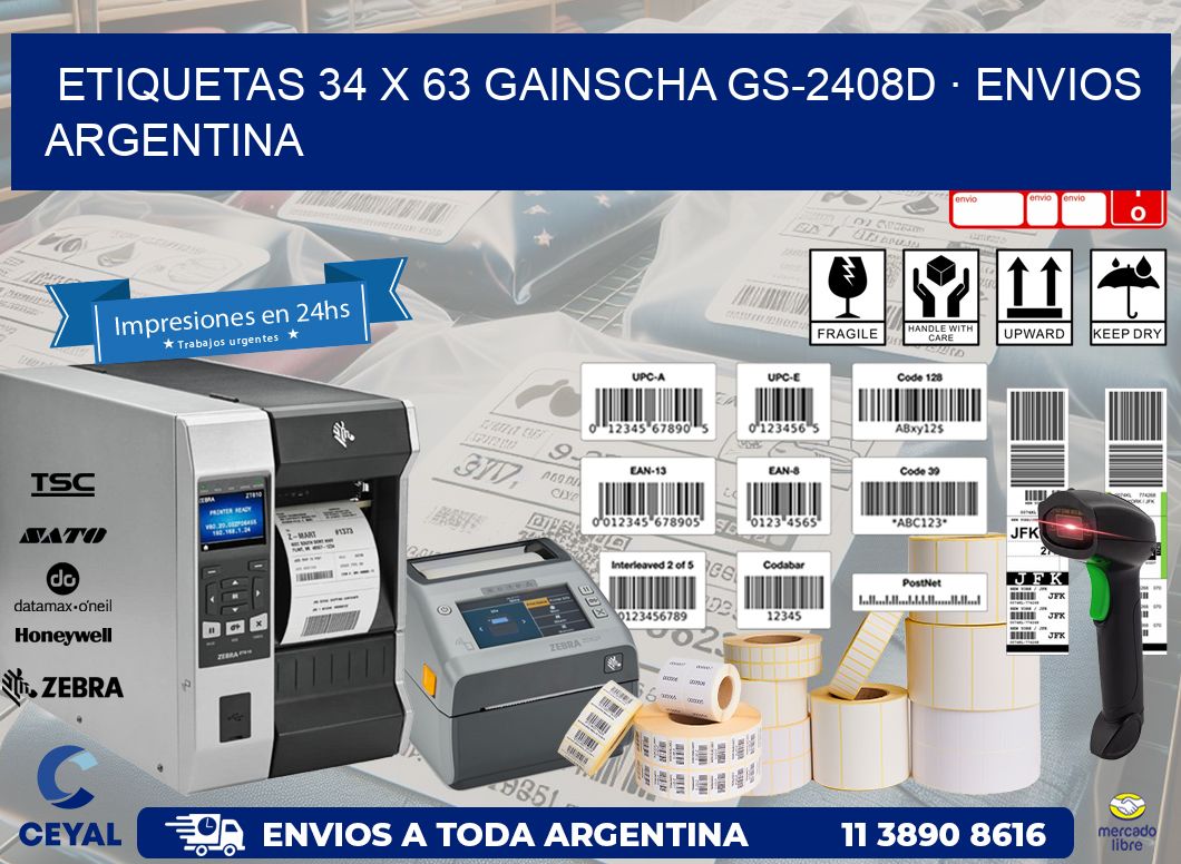 ETIQUETAS 34 x 63 GAINSCHA GS-2408D · ENVIOS ARGENTINA