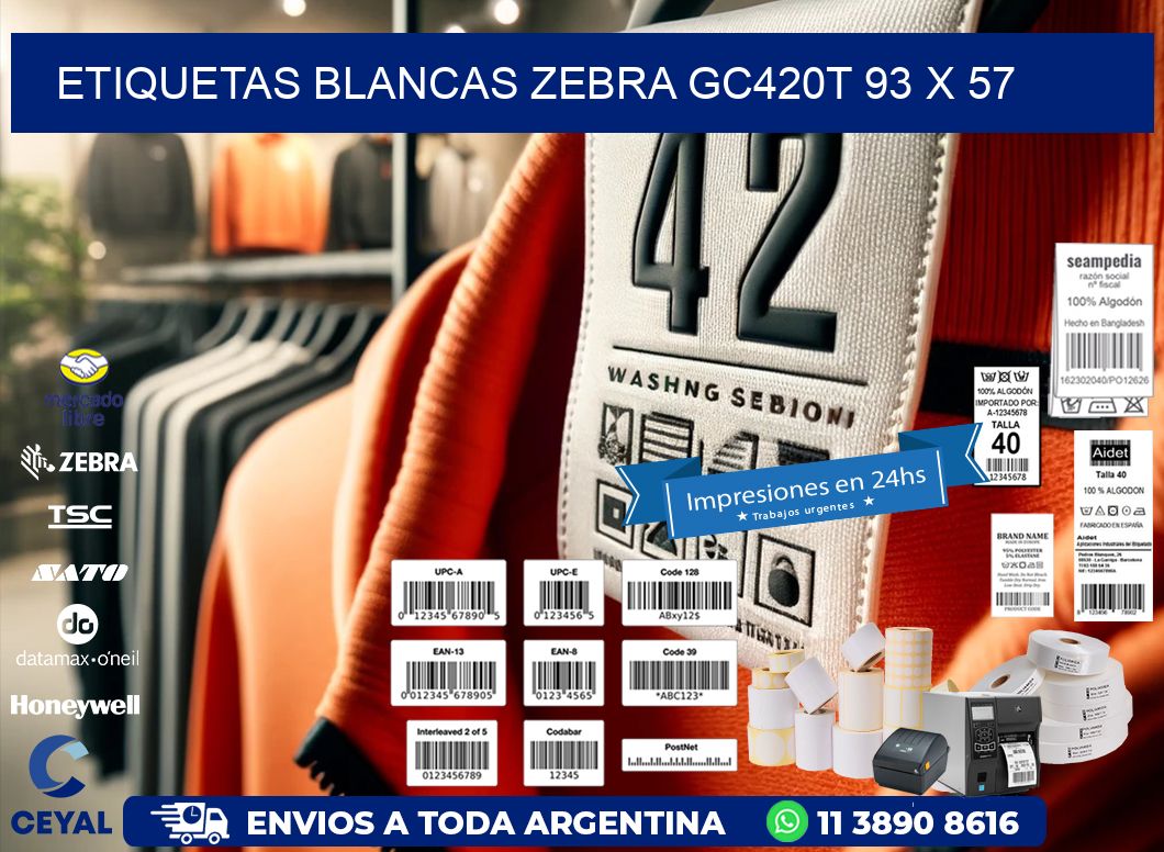 ETIQUETAS BLANCAS ZEBRA GC420T 93 x 57