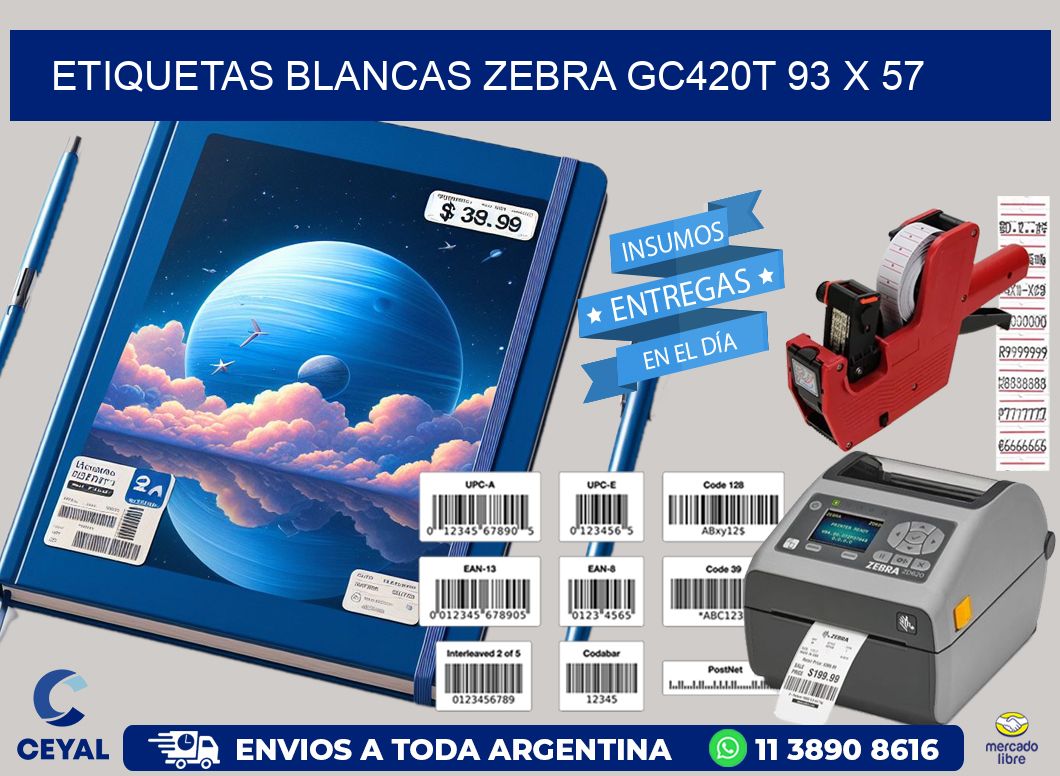 ETIQUETAS BLANCAS ZEBRA GC420T 93 x 57