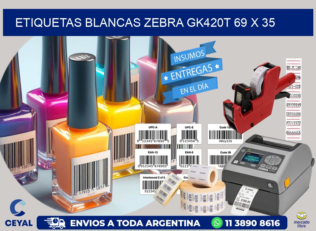 ETIQUETAS BLANCAS ZEBRA GK420T 69 x 35
