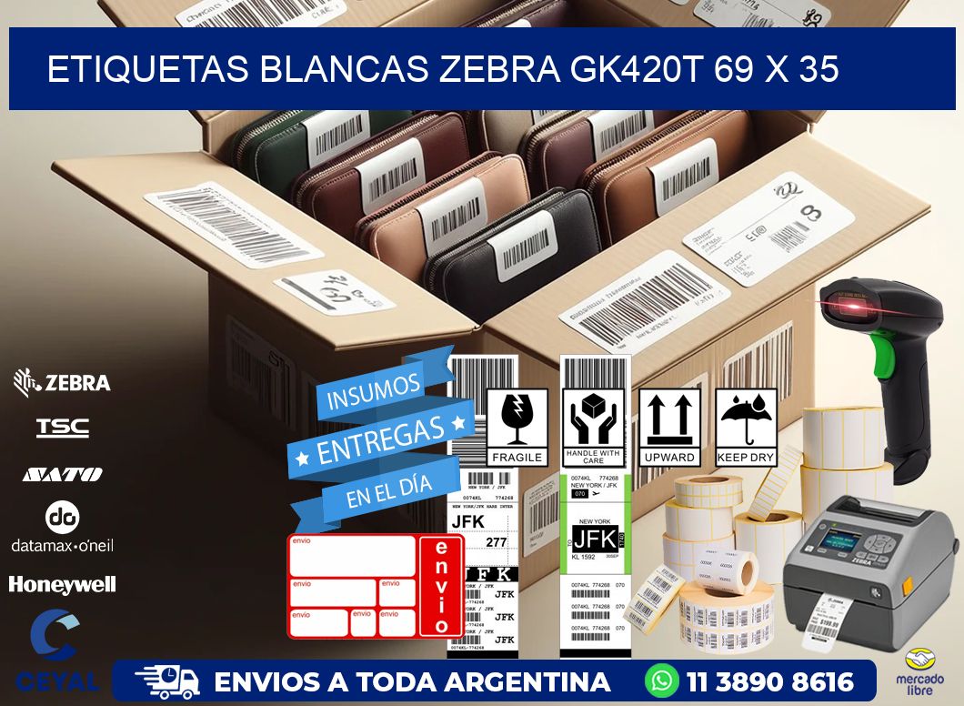 ETIQUETAS BLANCAS ZEBRA GK420T 69 x 35