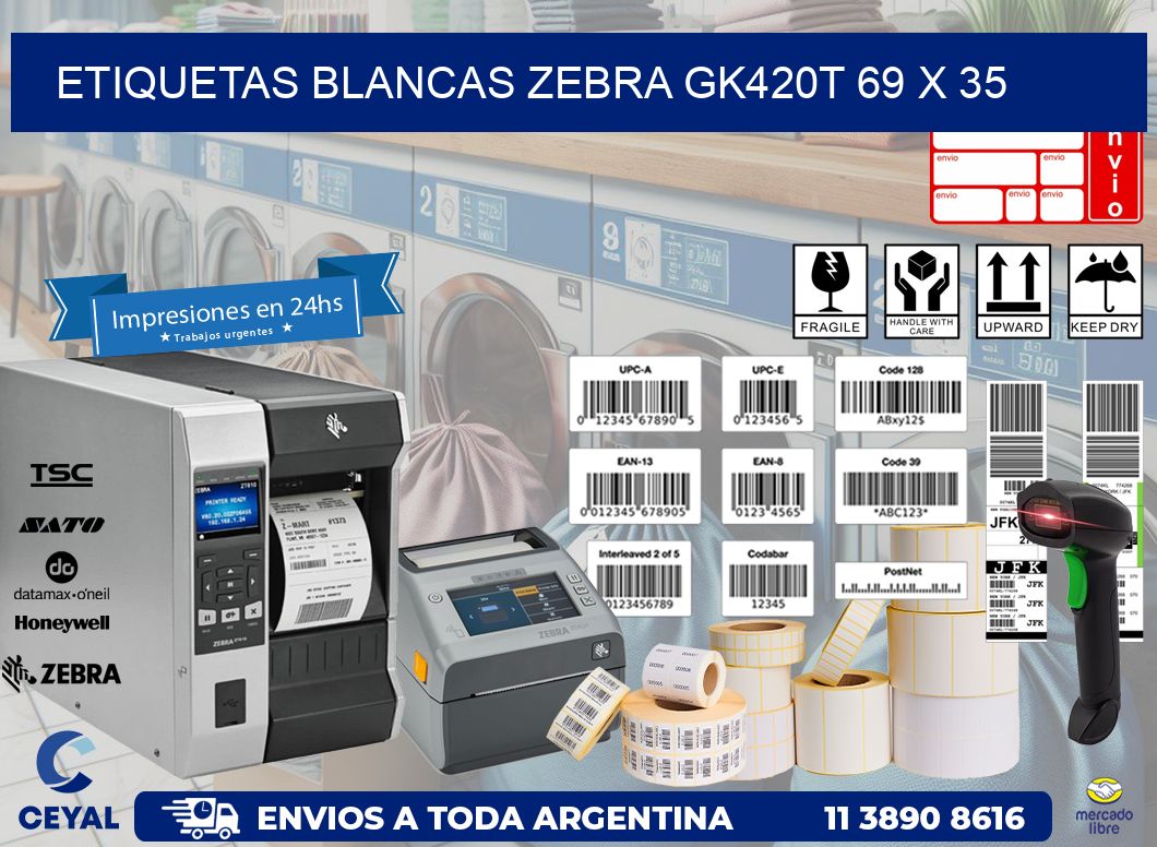 ETIQUETAS BLANCAS ZEBRA GK420T 69 x 35