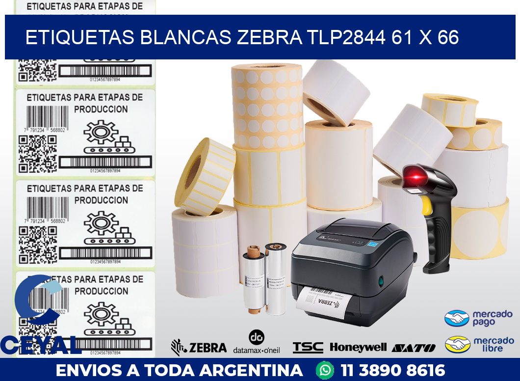 ETIQUETAS BLANCAS ZEBRA TLP2844 61 x 66