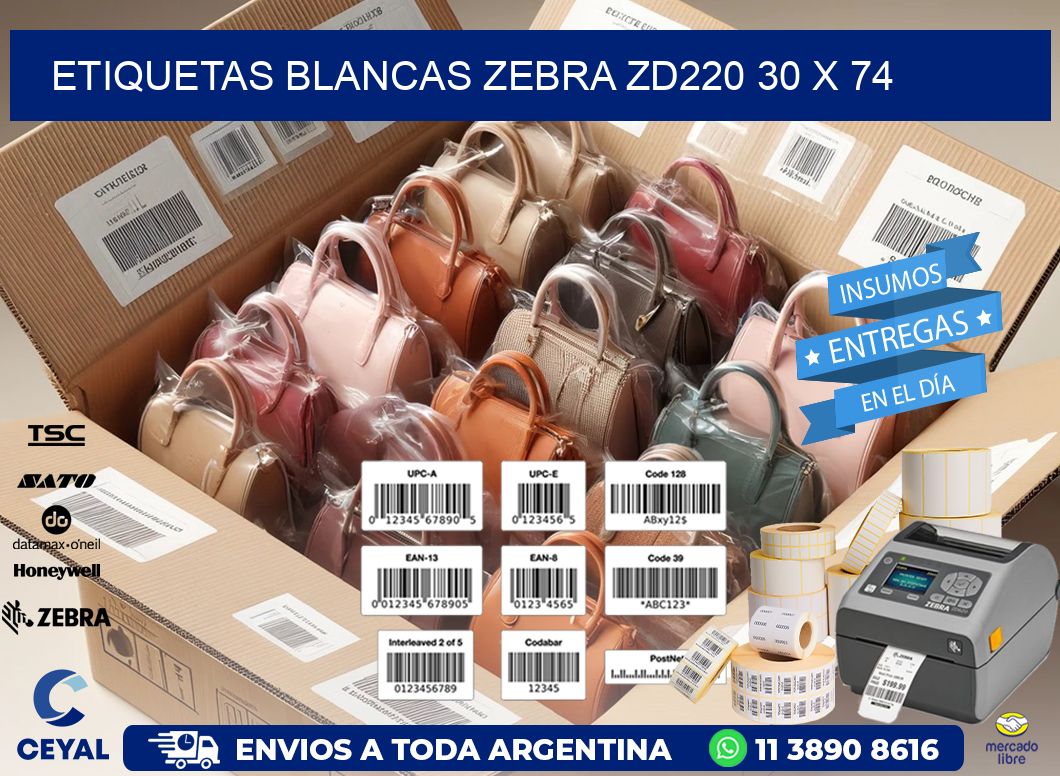 ETIQUETAS BLANCAS ZEBRA ZD220 30 x 74
