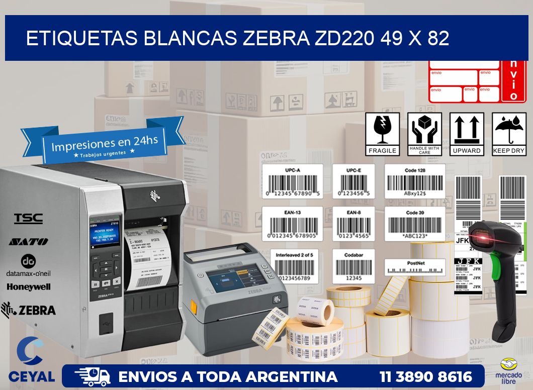 ETIQUETAS BLANCAS ZEBRA ZD220 49 x 82