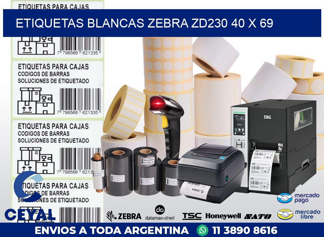 ETIQUETAS BLANCAS ZEBRA ZD230 40 x 69
