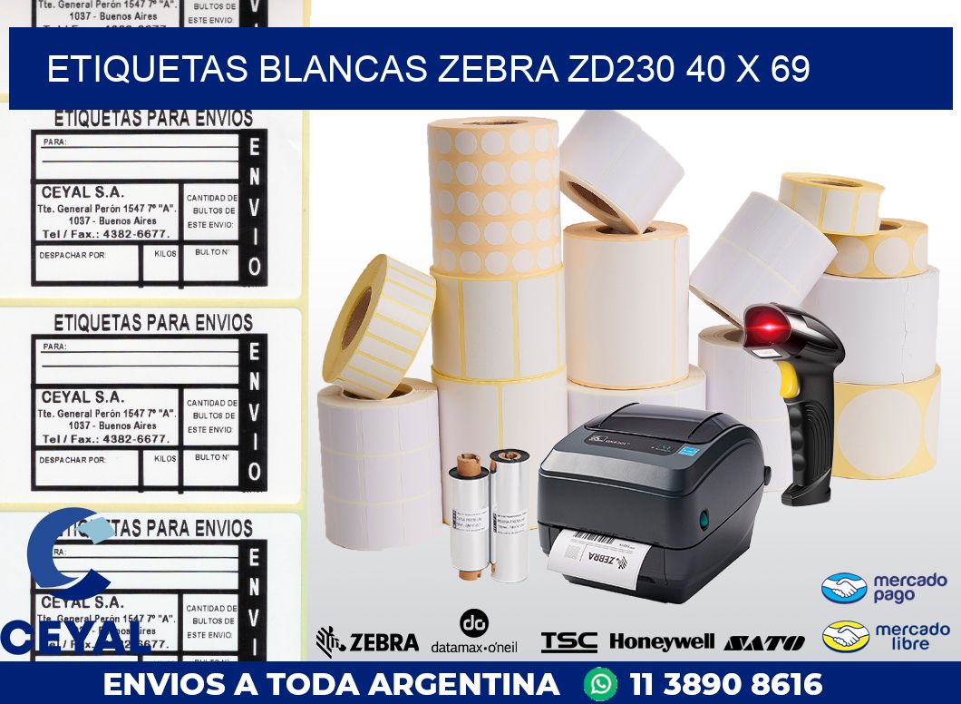 ETIQUETAS BLANCAS ZEBRA ZD230 40 x 69