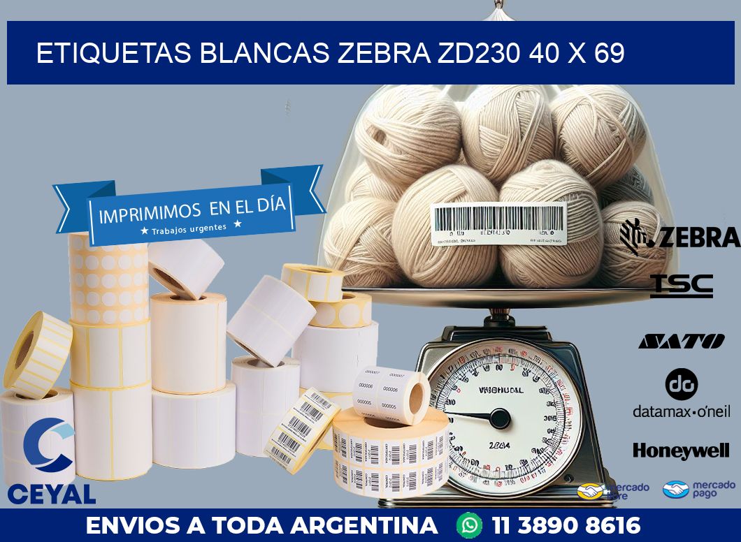 ETIQUETAS BLANCAS ZEBRA ZD230 40 x 69