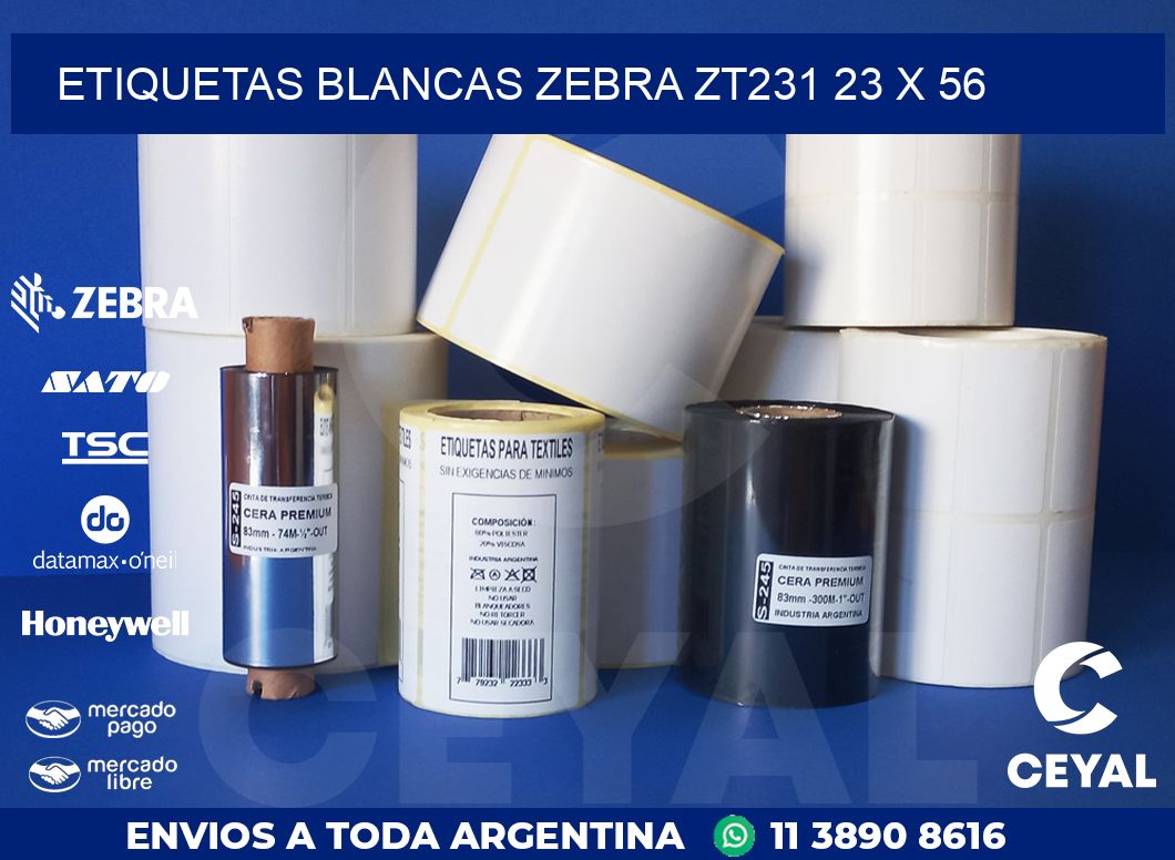 ETIQUETAS BLANCAS ZEBRA ZT231 23 x 56