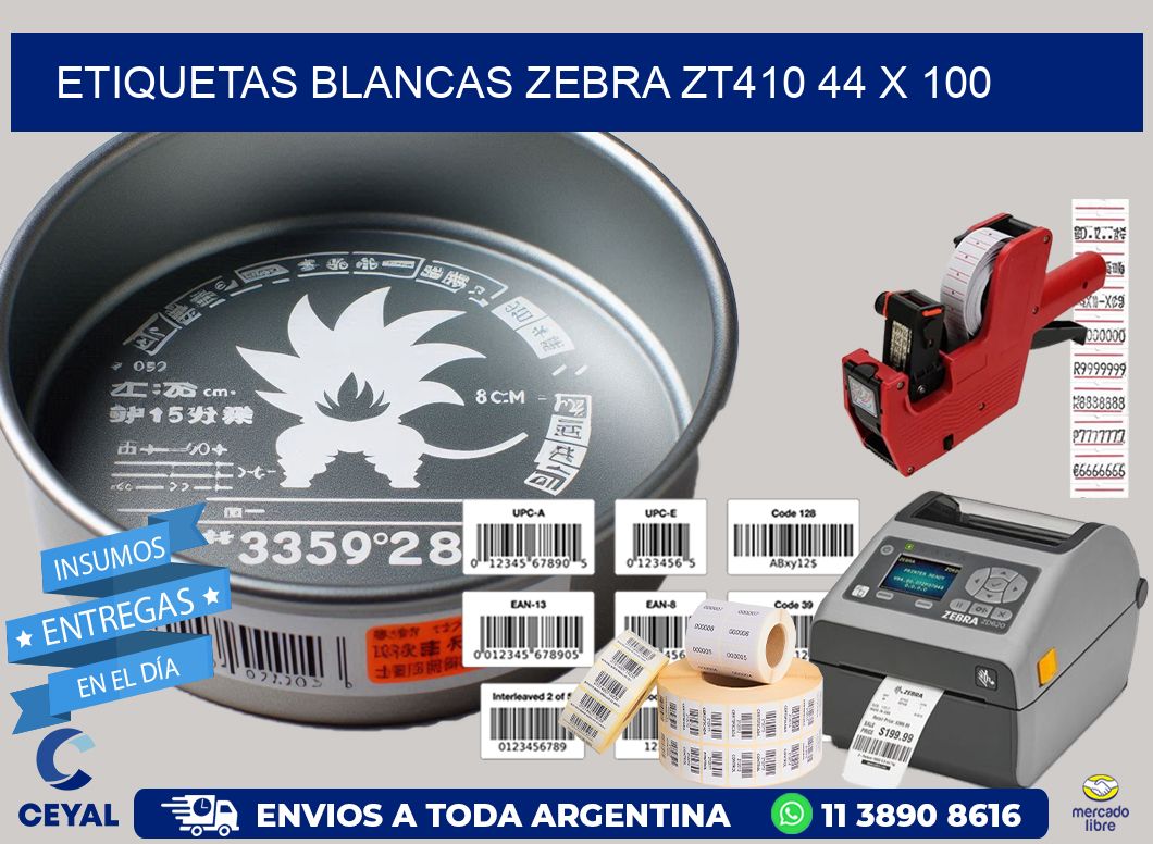 ETIQUETAS BLANCAS ZEBRA ZT410 44 x 100